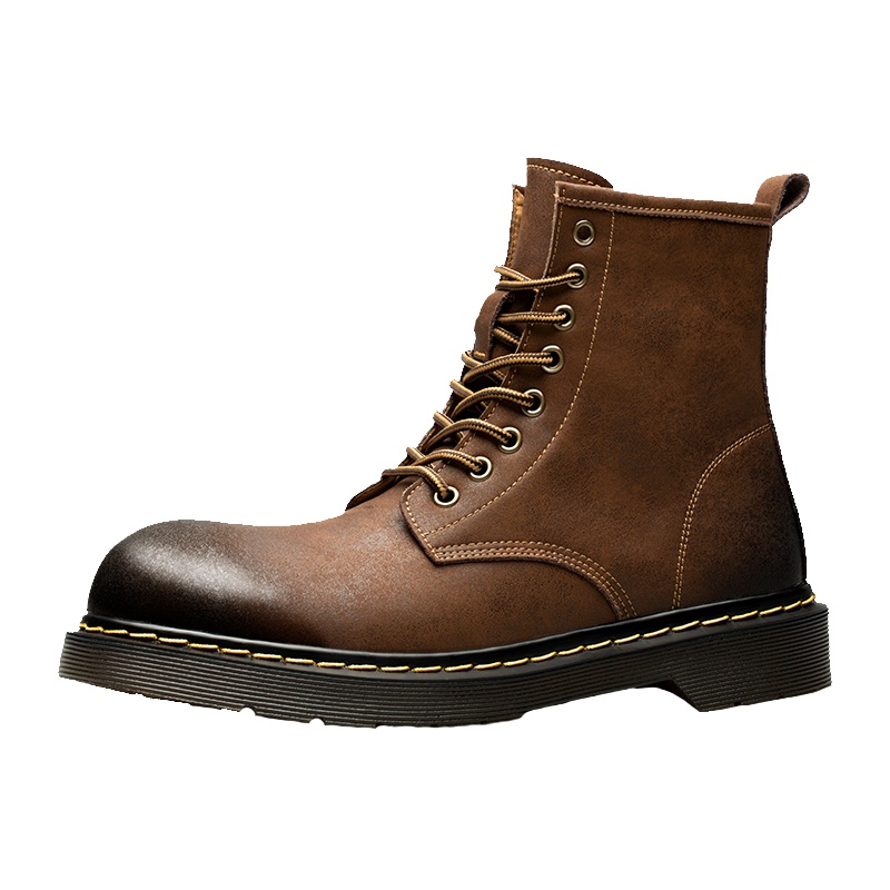 牧伦奴仕(MULUNUSHI)复古马丁靴男士英伦工装鞋高帮鞋二层牛皮(除牛反绒)冬季中筒男靴子百搭擦色皮靴潮棕76799