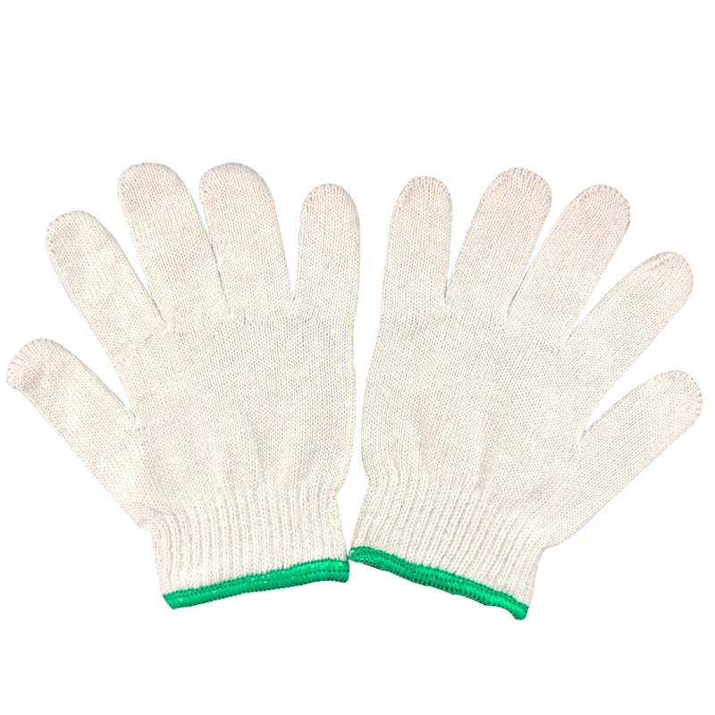 冰禹 SNll-106 劳保手套 棉纱棉线 尼龙耐磨 防护线手套 防滑加厚耐用 普通棉线小号380克绿边 12双装