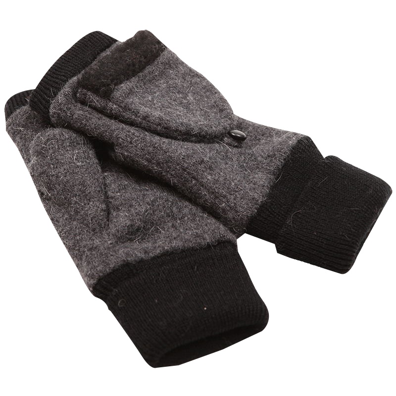 乐为女士手套女秋天冬季可爱半指两用羊毛保暖手套加绒加厚女生学生露指女式 14FD171