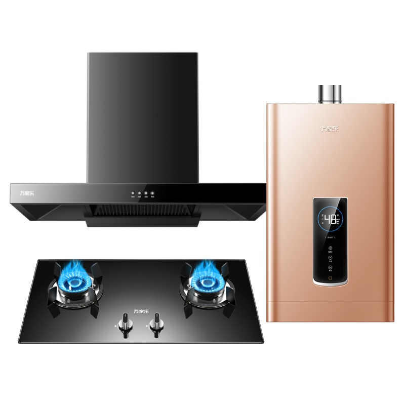 万家乐 烟灶热三件套装 烟灶套餐厨电套装抽油烟机套装欧式顶吸烟机燃气灶热水器天然气 AT031+KA031B+12T2