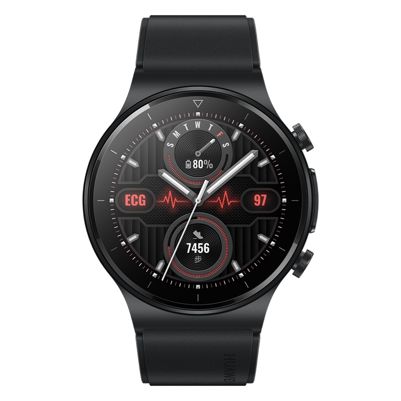 华为/HUAWEI WATCH GT 2 Pro 46mm ECG款 曜石黑 黑色氟橡胶表带 智能手表 运动手表 12天续航 蓝牙通话 蓝宝石玻璃 心脏健康 专业户外运动