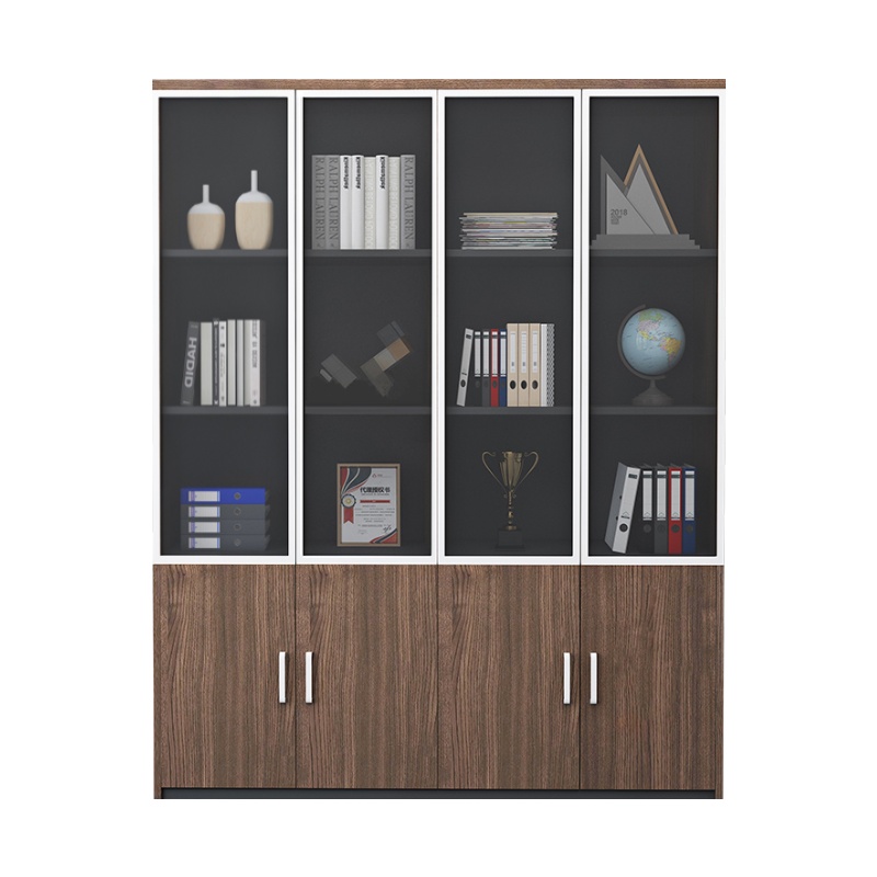 永格文件柜档案柜办公室板式玻璃木质文件柜财务柜带锁双门储物柜资料柜木质办公柜四门