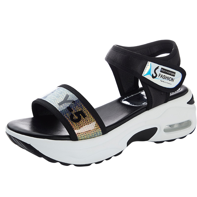 拉夏贝尔凉鞋女夏季2019新款学生韩版百搭运动厚底松糕沙滩鞋女潮