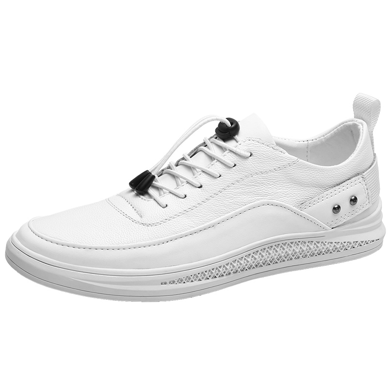 策乐(cele)板鞋男白色休闲鞋男百搭潮流男鞋头层牛皮小白鞋男真皮低帮鞋HY-6815