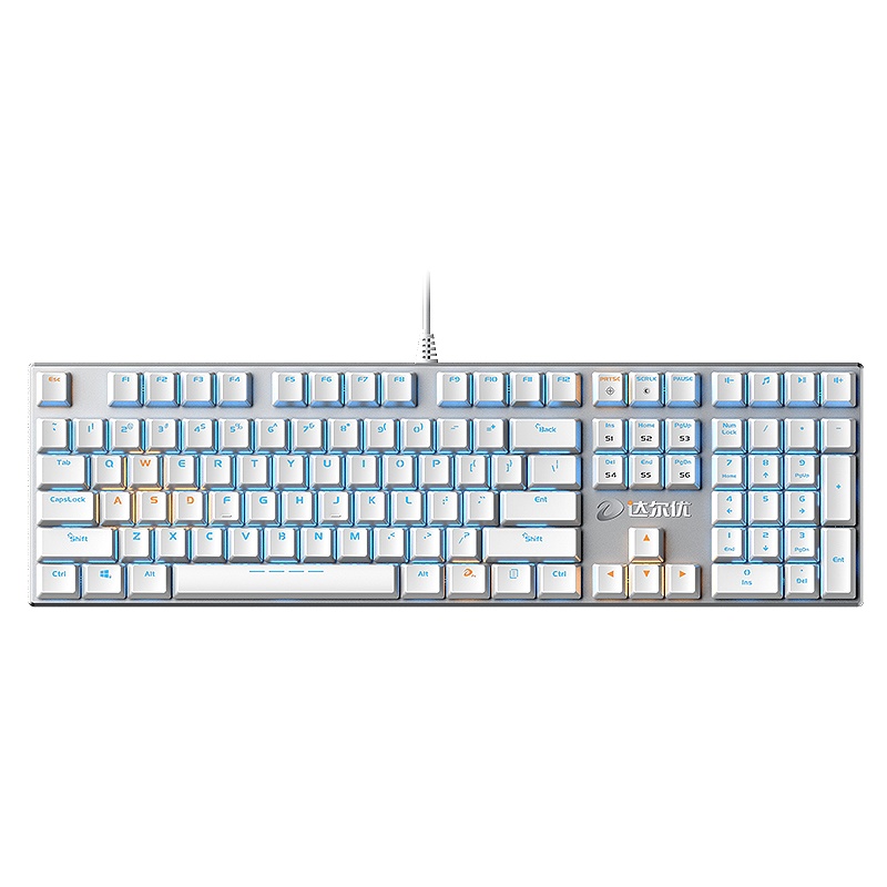 达尔优(dare-u)108键有线机械键盘电竞键盘游戏键盘办公家用台式机笔记本通用网咖网吧键盘USB108键1代白色青轴