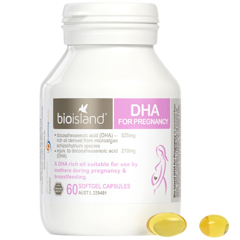 Bio Island佰澳朗德藻类海藻油DHA孕妇孕期备孕孕早孕晚软胶囊瓶装60粒澳洲进口孕妇dha