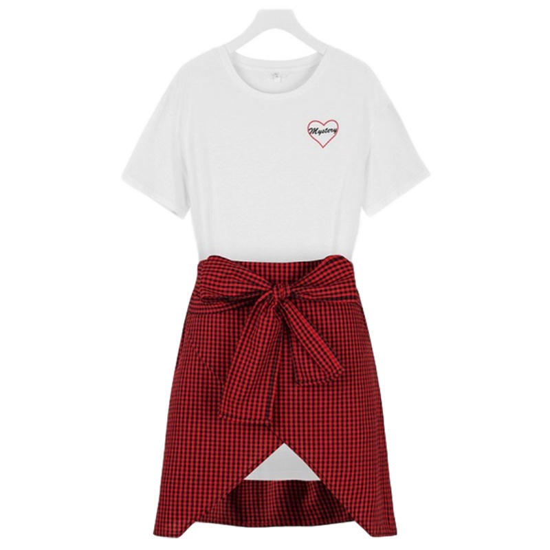 拉夏贝尔两件套连衣裙女夏季新款7m韩版修身女装中长款短袖裙子