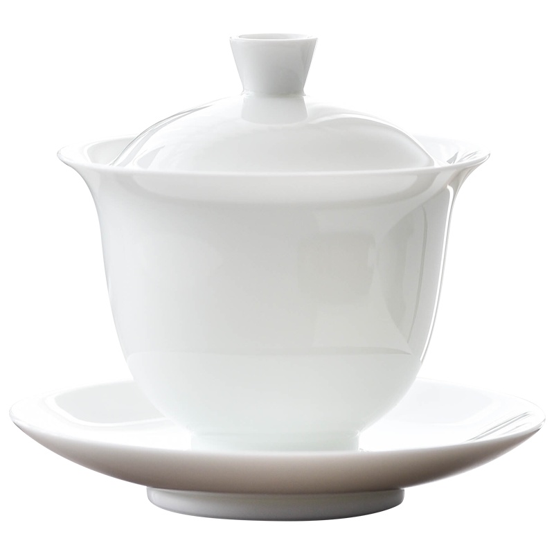 景德镇旗舰店手工陶瓷简约家用三才盖碗茶杯套装限量版茶具 初晓初见初语盖碗