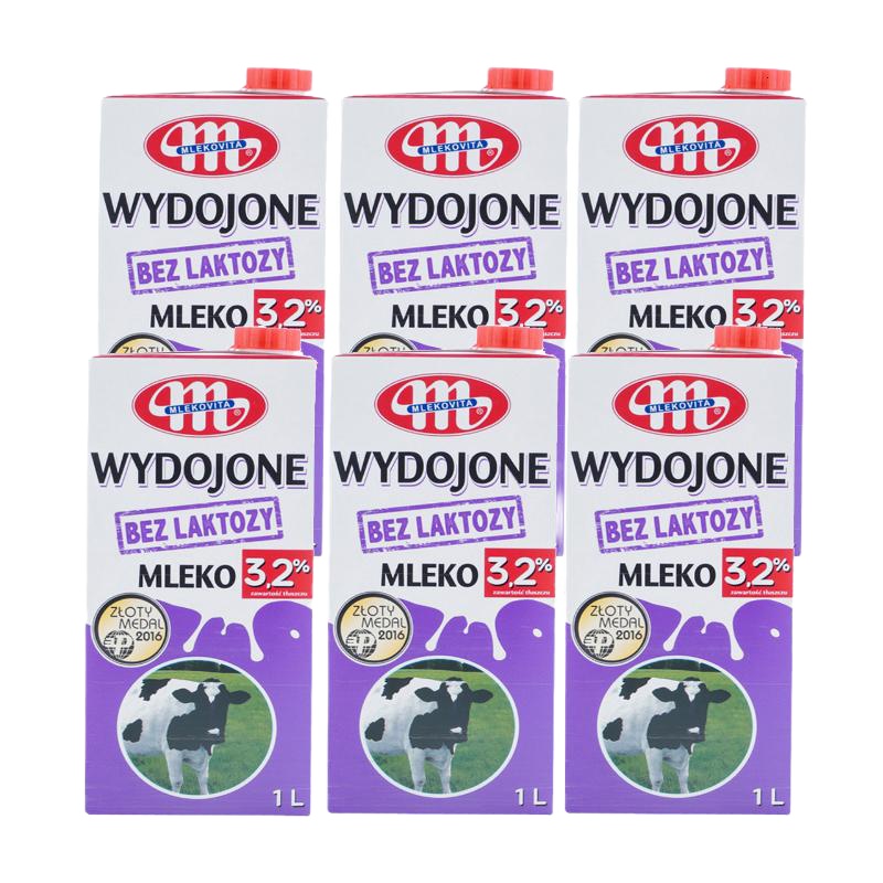 [直营]波兰原装进口Mlekovita无乳糖全脂牛奶1L*6盒 早餐舒化奶