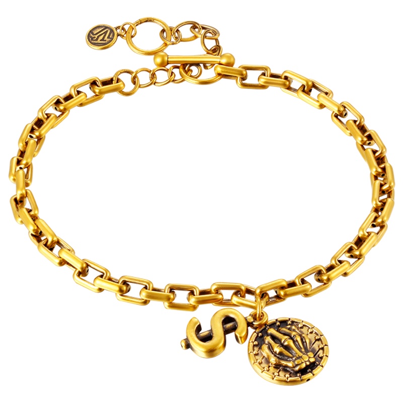 黄金码头5D复古硬金足金999美元符手骨指手链时尚欧美非主流男女手饰