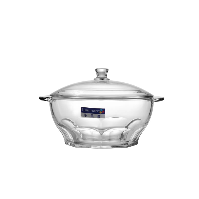 乐美雅(Luminarc)花岗岩双耳全钢化玻璃汤碗水果沙拉碗(带盖)透明1.5L微波炉可用