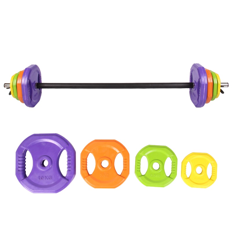 健身房专用跳操杠铃架 女士男士深蹲直杆杠铃 彩色包胶杠铃套装