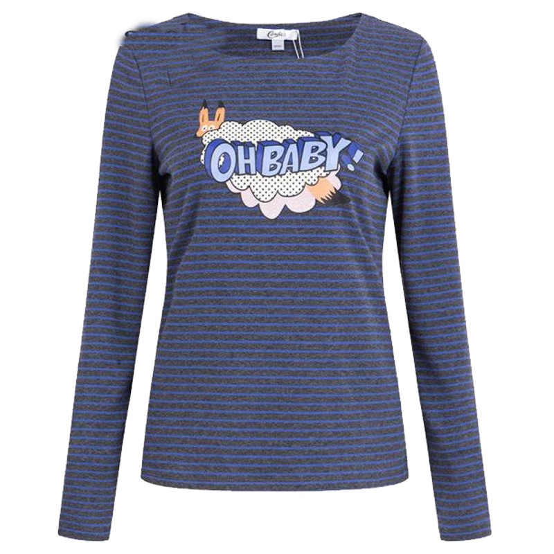 拉夏贝尔Candie’s女装秋季显瘦印花条纹韩版打底衫T恤女30071515