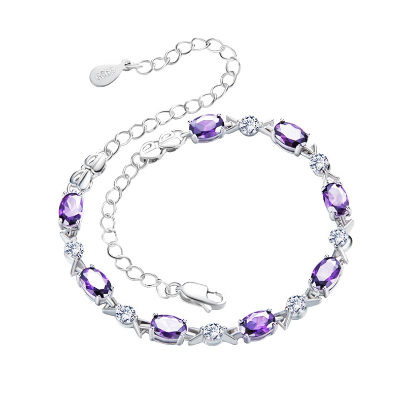 依帝魅手链银手镯韩版小清新锆石S925纯银手链女人造水晶森系女士七夕情人节送恋人送女友生日情人节礼物