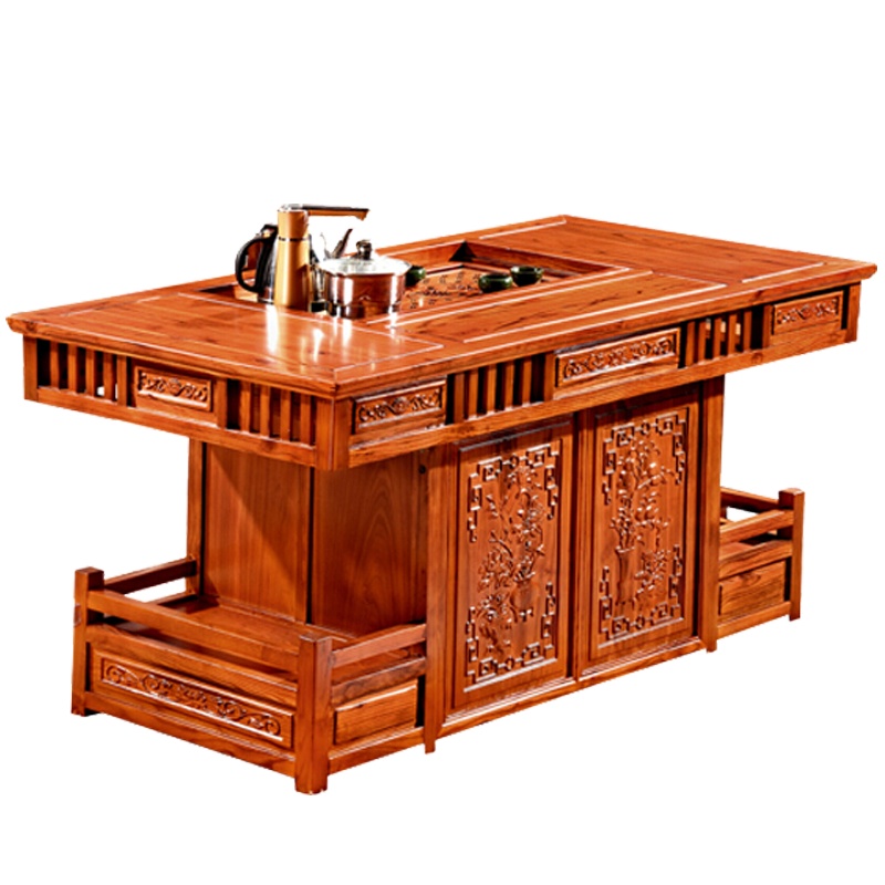 欧宝美实木茶桌椅组合功夫茶桌新中式茶几桌实木茶台1500*800*720mm