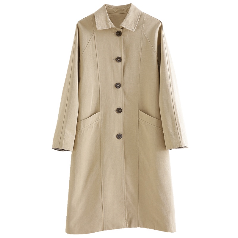 云上生活春秋款款简约文艺中长款纯色长袖百搭女式风衣