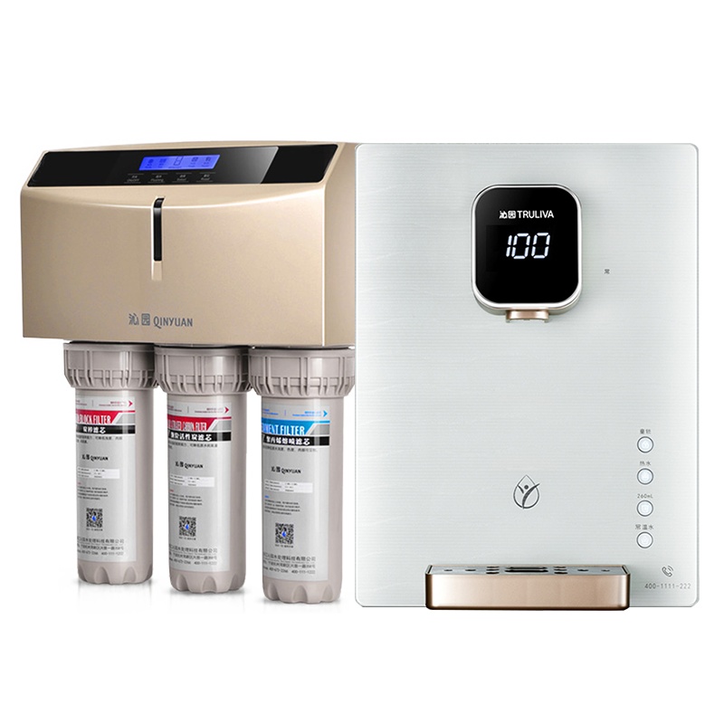 沁园(QINYUAN)净水器家用厨下式直饮厨房过滤器RO-185I+LNW580-5W饮水机套餐大流量净水机