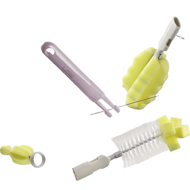 babycare奶瓶刷套装 奶瓶奶嘴清洁工具 360度旋转奶瓶 海绵刷子 紫色