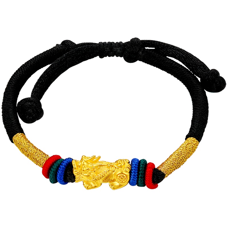 金一国囍足金3D硬金吉祥貔貅男女通用款黄金转运珠路路通本命年礼物时尚手链(定价)ACD018