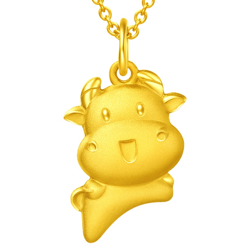 周大福 本命年 十二生肖 勤奋牛 足金金吊坠(工费:118计价)