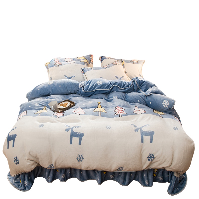 南极人(NanJiren)家纺 加厚保暖金貂绒四件套绗缝床品套件 床上用品秋冬保暖被套床单
