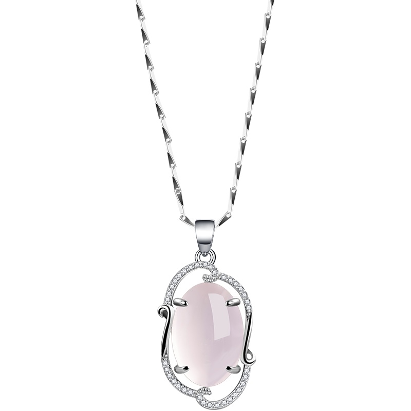 iSTONE/石头记 芙蓉石冰种粉水晶吊坠天然粉晶925银项链女