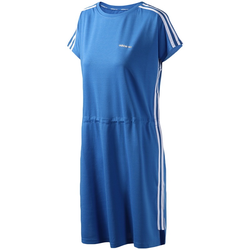adidas阿迪达斯NEO女装运动休闲蓝色圆领短袖连衣裙DW7787