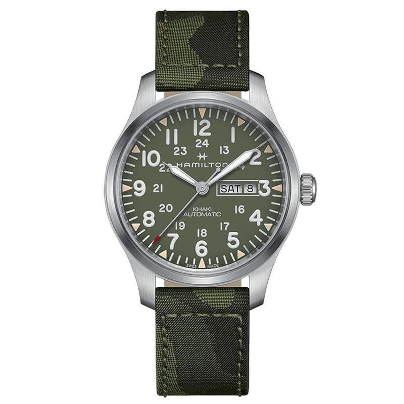 汉米尔顿(HAMILTON)瑞士手表卡其野战系列42毫米双历自动机械男士腕表迷彩款H70535061