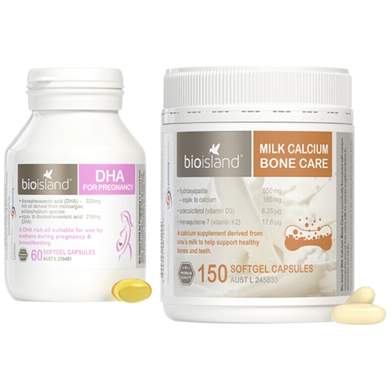 Bio Island佰澳朗德成人骨钙矿物质软胶囊150粒+孕藻类海藻油DHA孕期备孕孕早孕晚补脑补眼软胶囊瓶装60粒