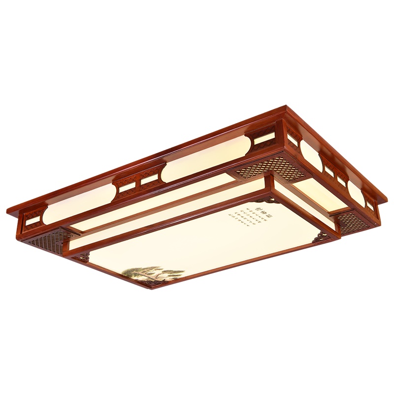 华阁中式客厅吸顶灯中国风LED大气实木长方形餐厅卧室书房灯具8852