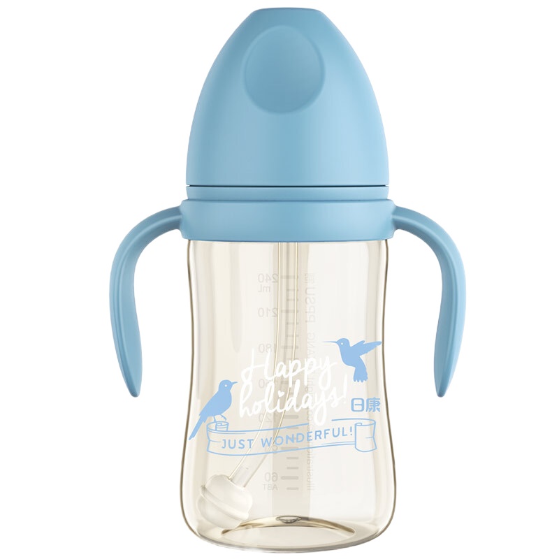 清仓款日康宽口有柄自动奶瓶(240ML ppsu)RK-3165颜色随机