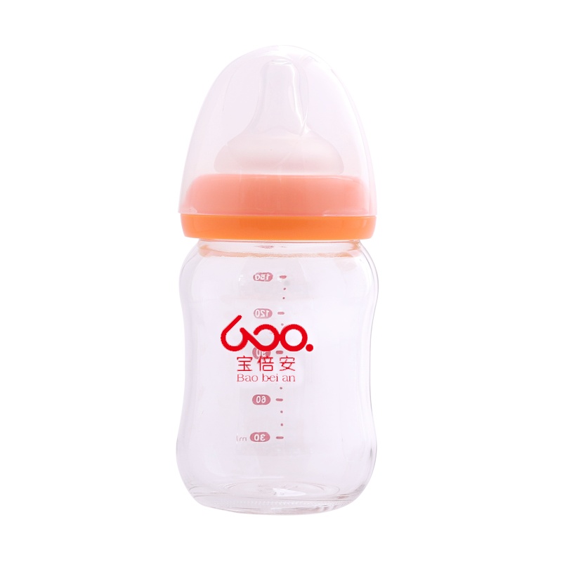 宝倍安(Bao bei an)宽口径 耐热玻璃防胀气奶瓶 橙色150ml S奶嘴 建议0-3个月宝宝使用 赠备用瓶体