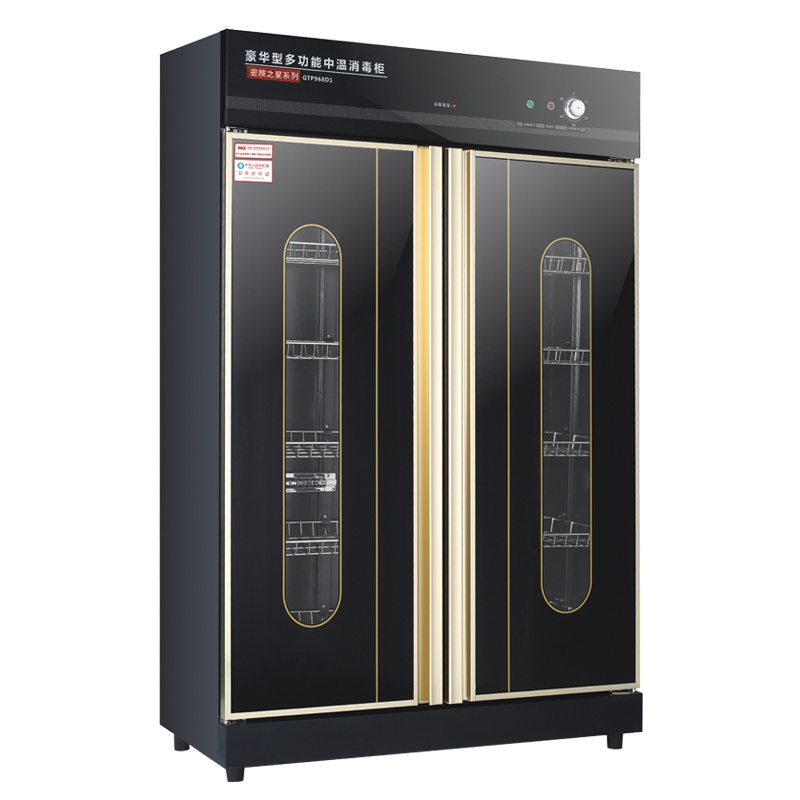 而派 黑旋风豪华玻璃面板毛巾消毒柜 理发店美容院KTV沐足城双门不锈钢 紫外线臭氧红外线烘干消毒柜商用服装衣物拖鞋保洁柜