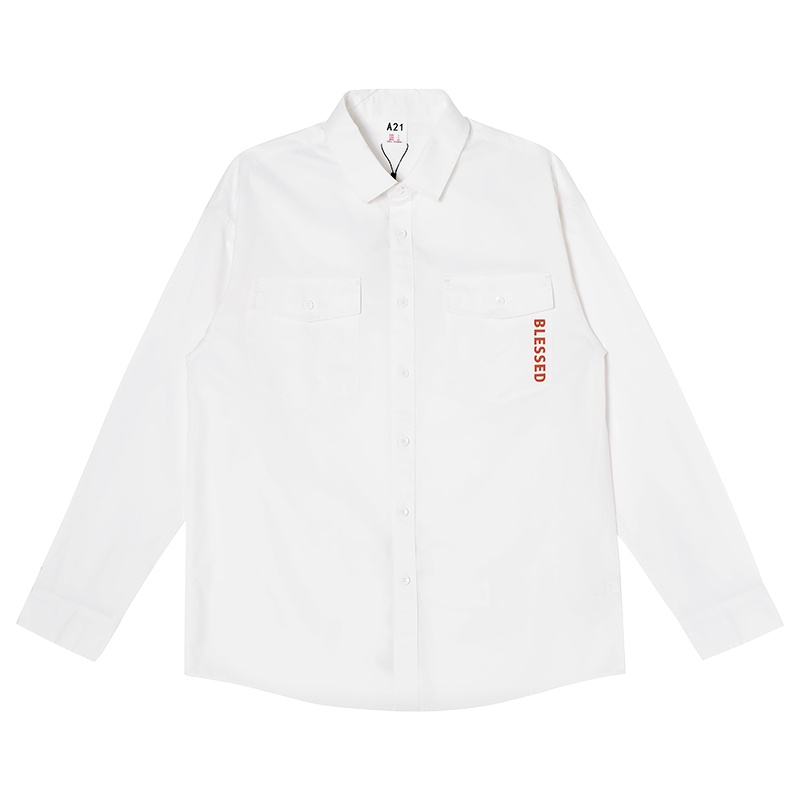 A21春季2021新款男装宽松翻领情侣长袖衬衫女国潮印花衬衣男士