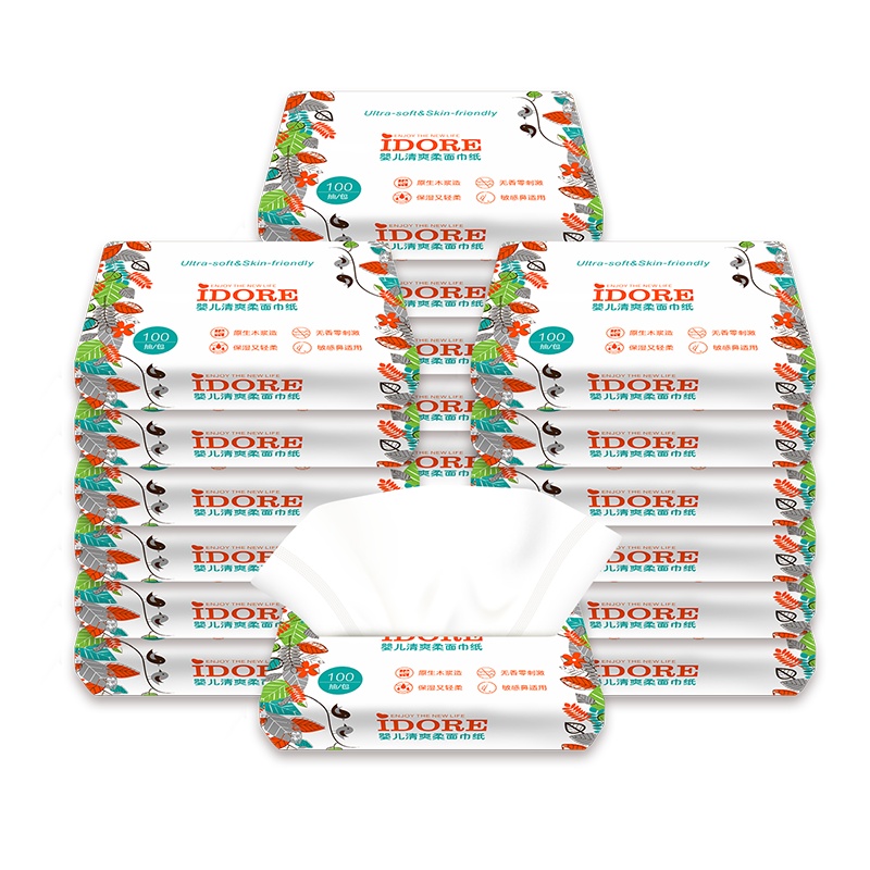 一朵IDORE婴儿棉柔面巾一次性洗脸巾洁面巾全棉可擦脸箱装20包*100抽 抽纸