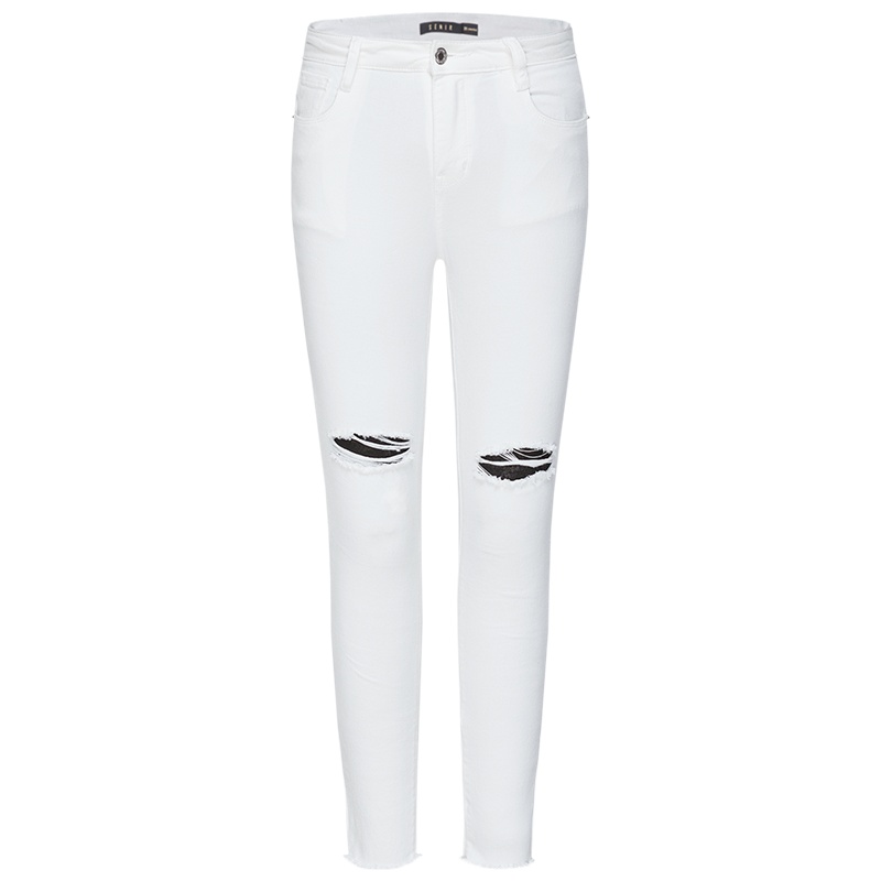 Semir森马牛仔裤女春秋修身小脚九分裤女士2019新款白色显瘦破洞裤子