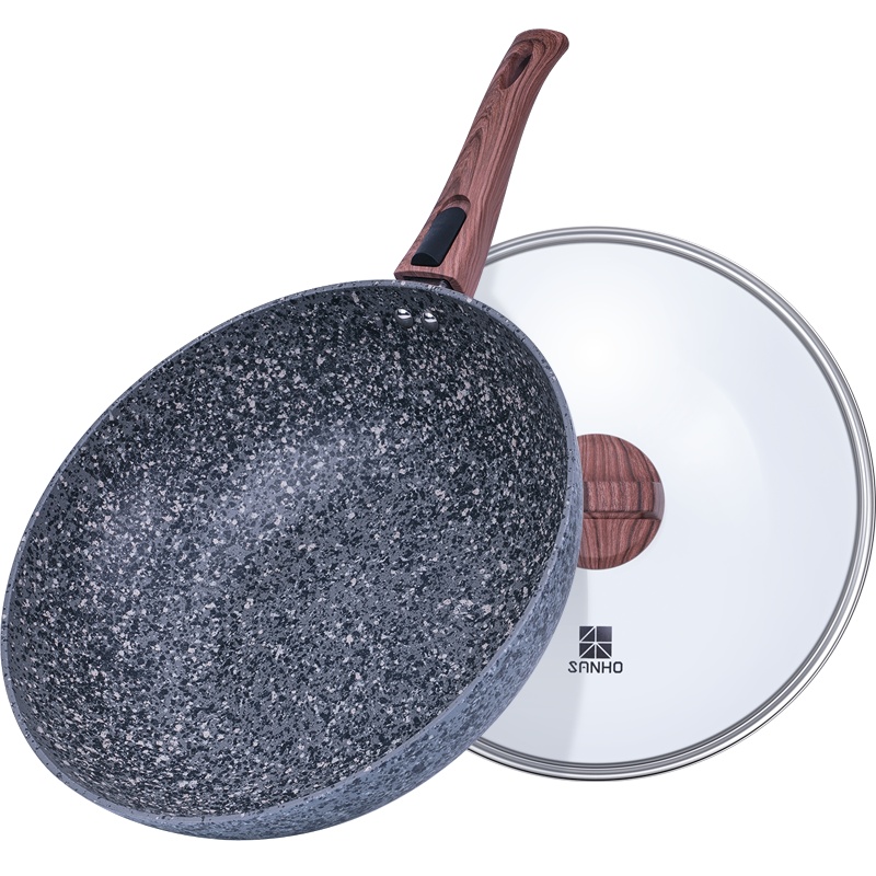 三禾麦饭石炒锅不粘锅家用多功能炒菜锅电磁炉燃气灶适用不沾锅30cm