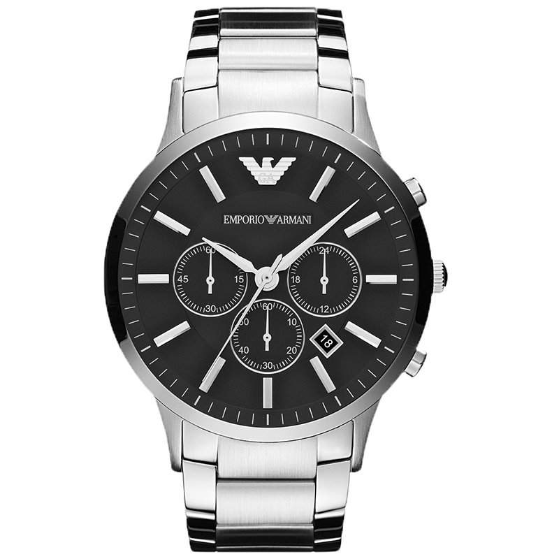 阿玛尼 日历计时石英表 钢带皮带 男士商务手表 AR2460 银色