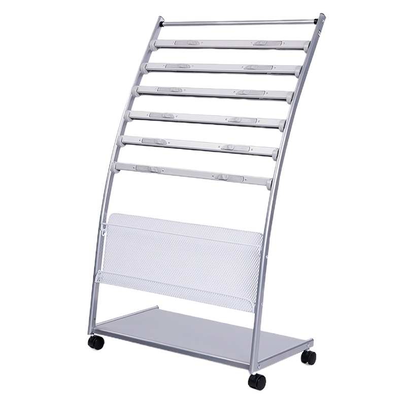 得力(deli)七层铝合金夹条报纸架报刊架报夹条 宣传杂志展示架 图书馆置物架 高1.08米9303