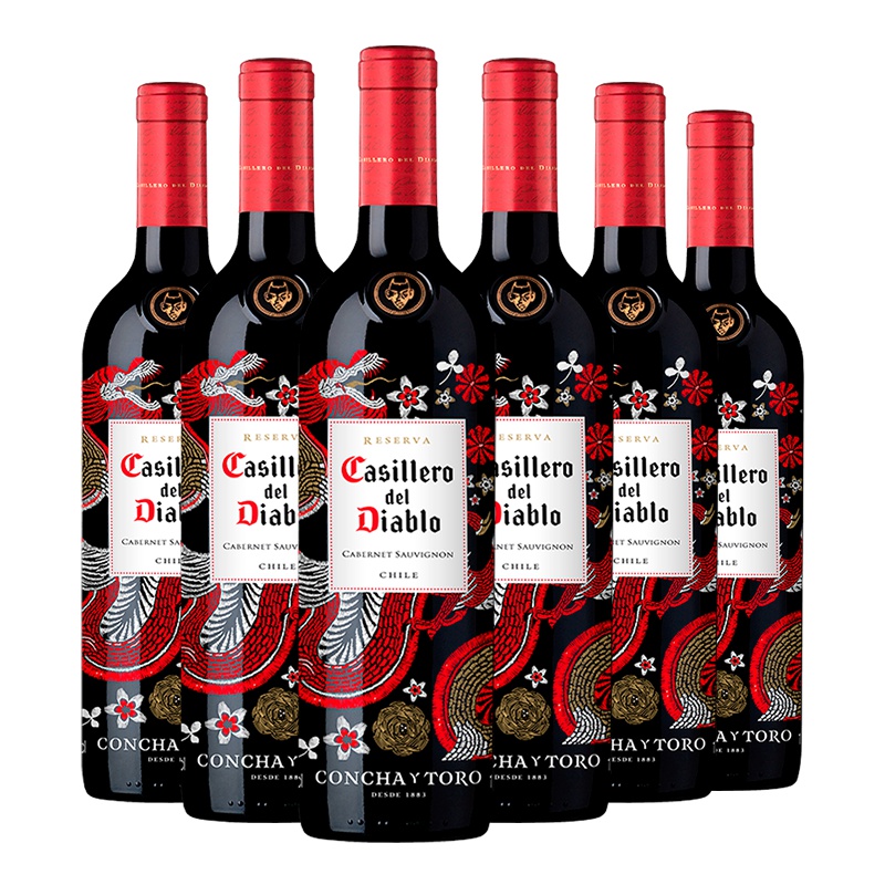智利原瓶进口干红 Casillero del Diable 干露红魔鬼尊龙赤霞珠干红葡萄酒 750ml*6瓶 整箱装