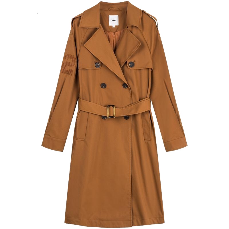 【专柜同款】风衣女中长款韩版春季2018新款学生复古修身收腰驼色双排扣外套潮20011624