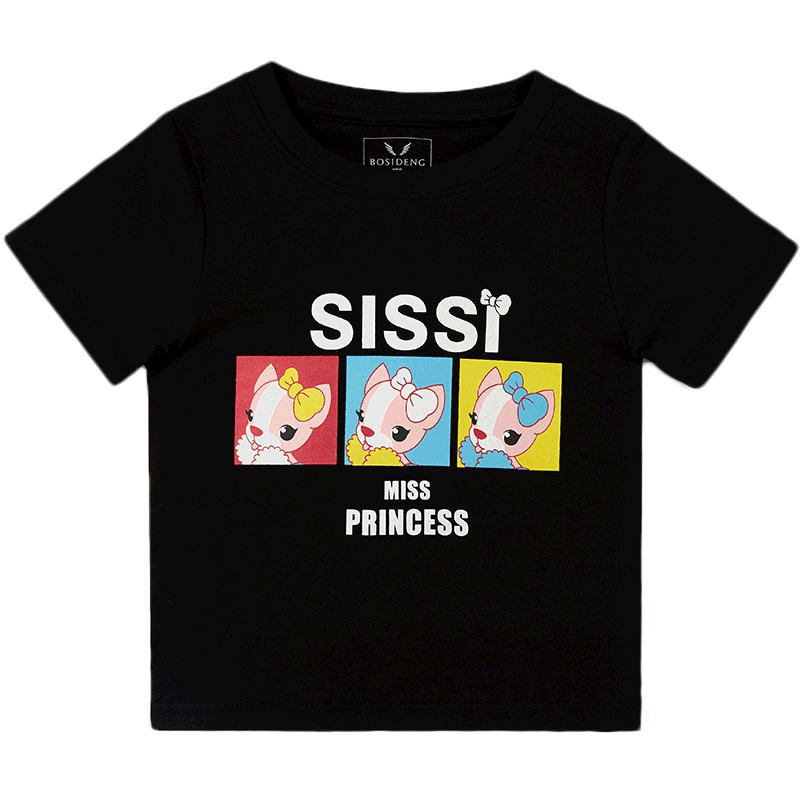 波司登童装短袖T恤女童夏季sissi卡通图案印花运动T恤