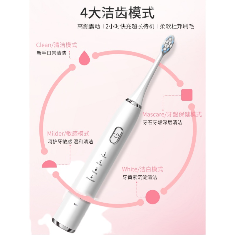 电动牙刷成人充电式黄金蛋声波全自动超软毛刷情侣套装学生党男士女 甜蜜情侣套餐粉白(送10支刷头+旅行盒*2+美容仪*1)