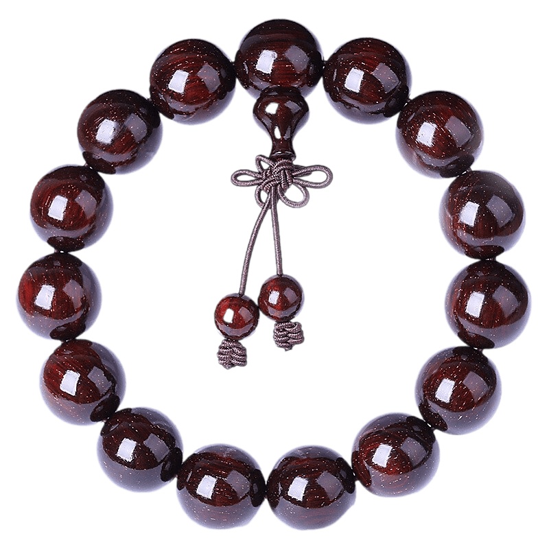 【梵心阁】印度满金星小叶紫檀手串已包浆高密老料木佛珠男士手链20/18/15cm