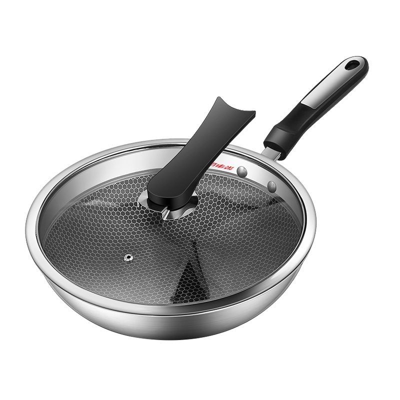荣事达炒锅304不锈钢蜂巢不粘油平底家用炒菜锅不锈钢全面屏外径32CM（玻璃立盖）RSD-GWBX1032