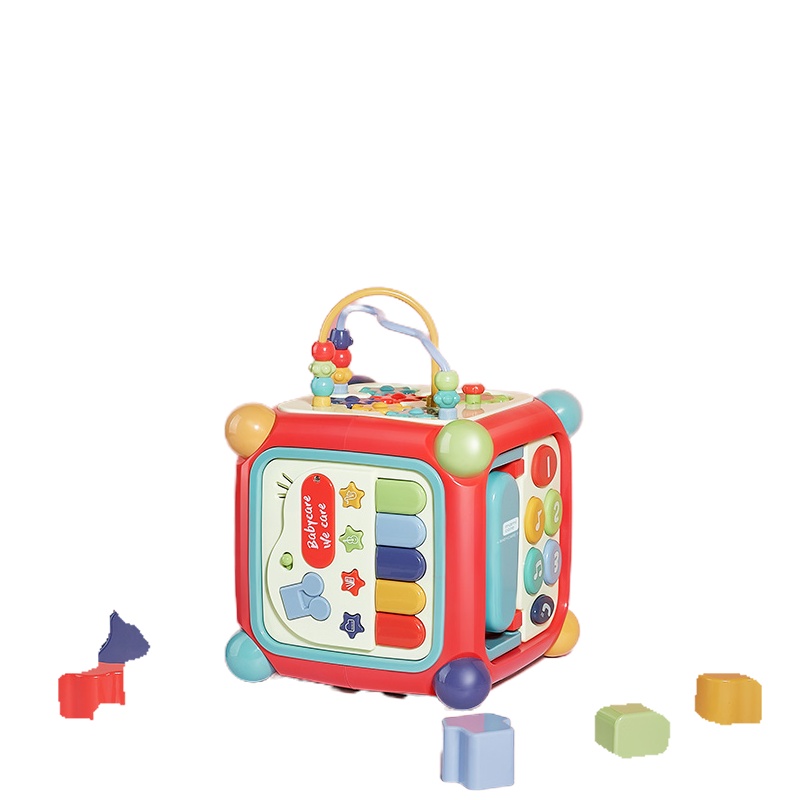 babycare六面盒多功能1岁9月宝宝六面体益智玩具形状配对早教积木光珊红