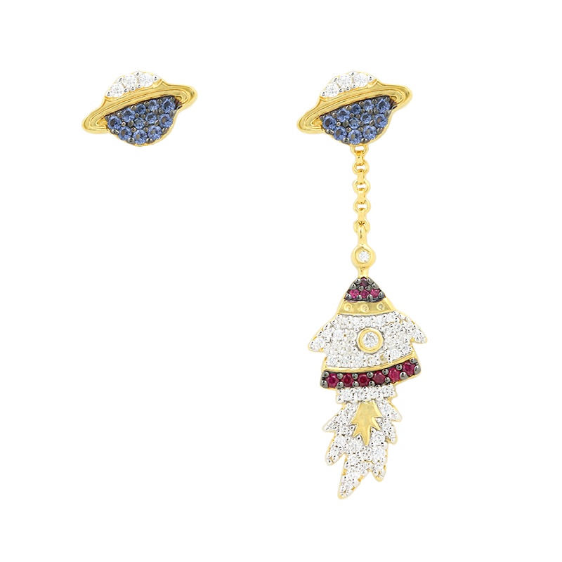 apm MONACO金色不对称镶晶钻耳环银925耳饰时尚穿孔耳坠女士首饰AE10555MY 金色