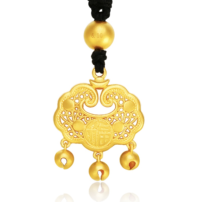 金一 古法金黄金吊坠铃铛如意锁包女士宝宝锁吊坠新生儿黄金挂坠礼物 (计价) ABBG03