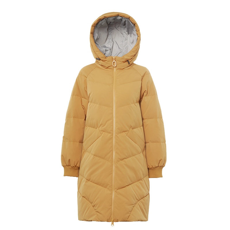 千仞岗秋冬新品羽绒服女中长款连帽韩版休闲纯色羽绒服