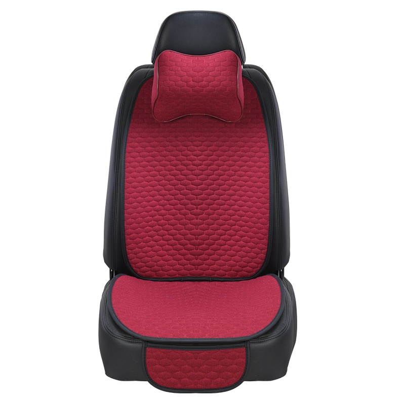 恒源祥四季通用汽车坐垫春夏季通风透气凉垫汽车座垫五件套带2个头枕仿亚麻纹理常规五座车通用座垫套大众奥迪宝马丰田